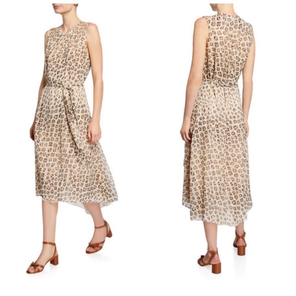 Joie Corrin animal leopard print midi silk sleeveless dress medium